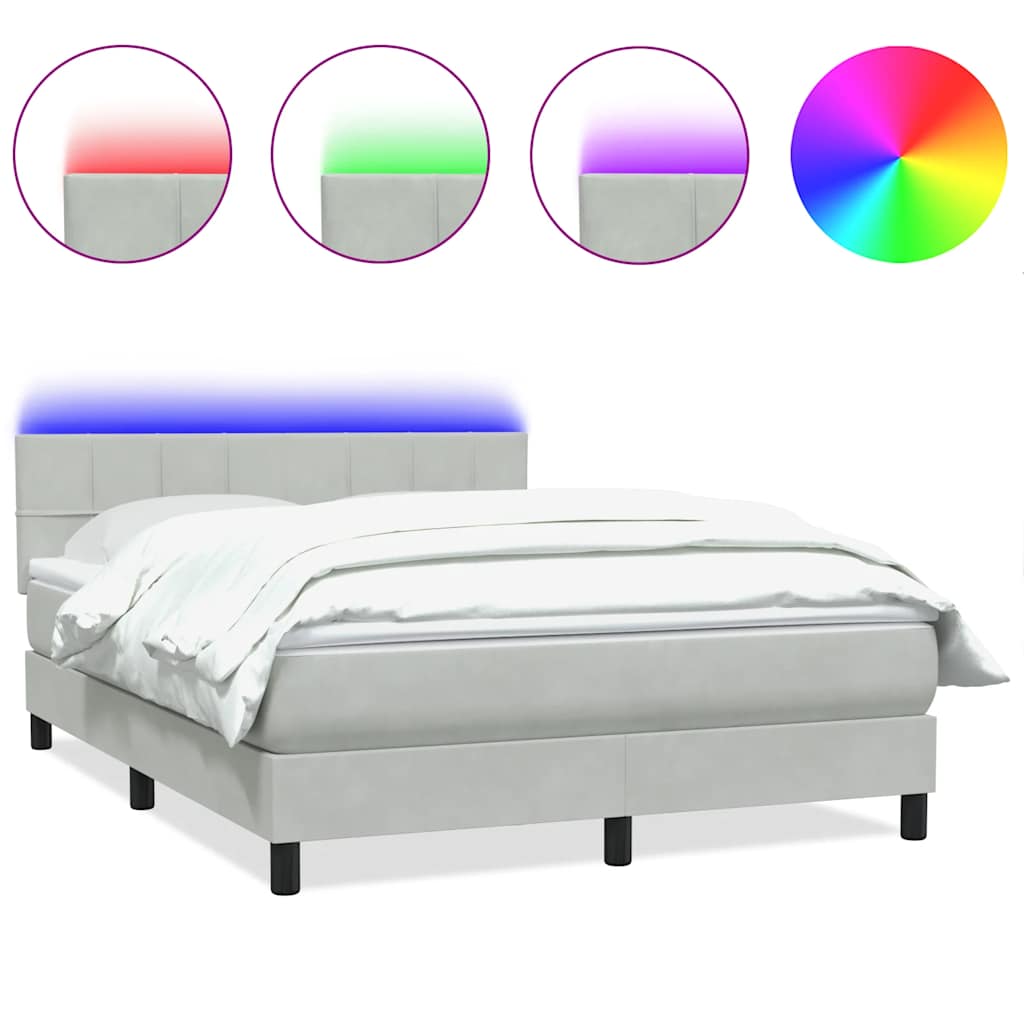 Letto a Molle con Materasso e LED Grigio Chiaro 160x220cm Velluto | homemem39