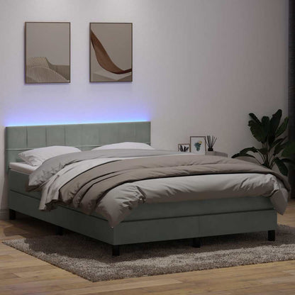 Letto a Molle con Materasso e LED Grigio Chiaro 160x220cm Velluto | homemem39