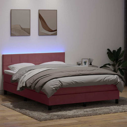 Letto a Molle con Materasso e LED Rosa 160x220 cm in Velluto | homemem39