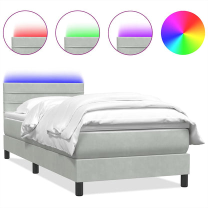 Letto a Molle con Materasso e LED Grigio Chiaro 80x210 cm Velluto | homemem39