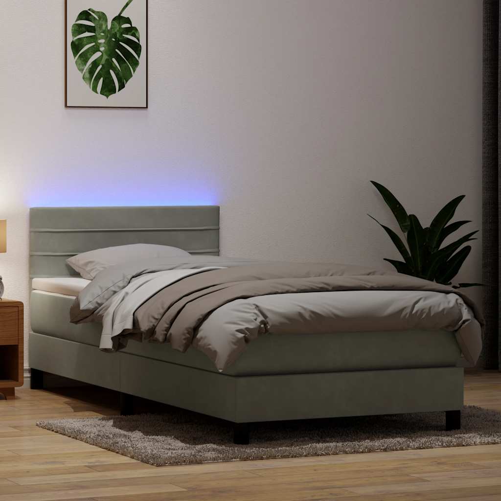 Letto a Molle con Materasso e LED Grigio Chiaro 80x210 cm