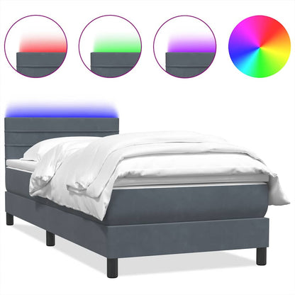 Letto a Molle con Materasso e LED Grigio Scuro 80x210 cm Velluto | homemem39