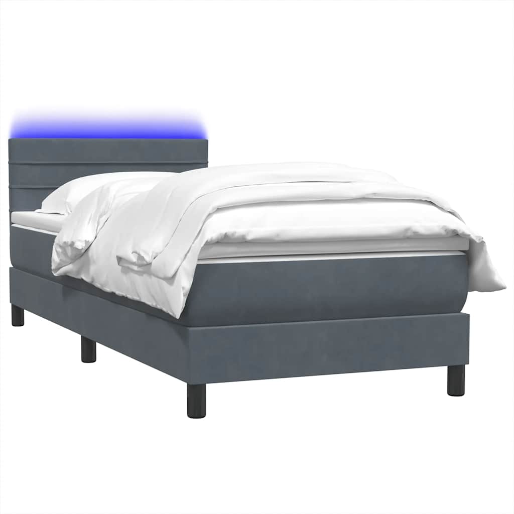 Letto a Molle con Materasso e LED Grigio Scuro 80x210 cm Velluto | homemem39