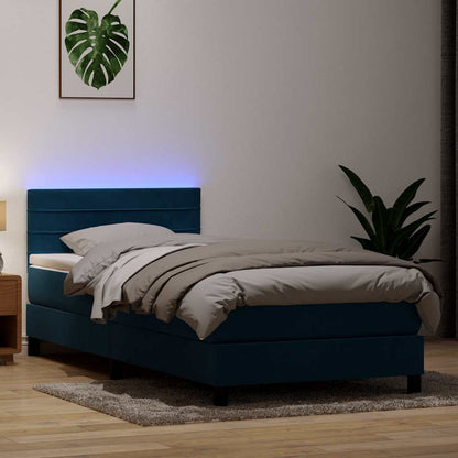 Letto a Molle con Materasso e LED Blu Scuro 80x210 cm Velluto | homemem39