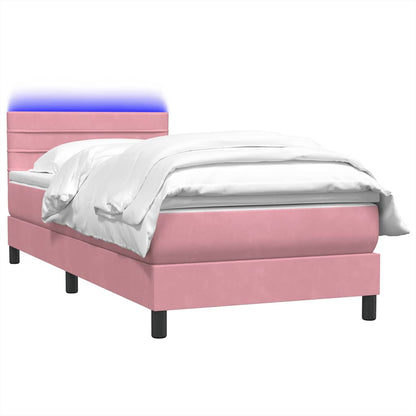 Letto a Molle con Materasso e LED Rosa 90x210 cm Velluto | homemem39
