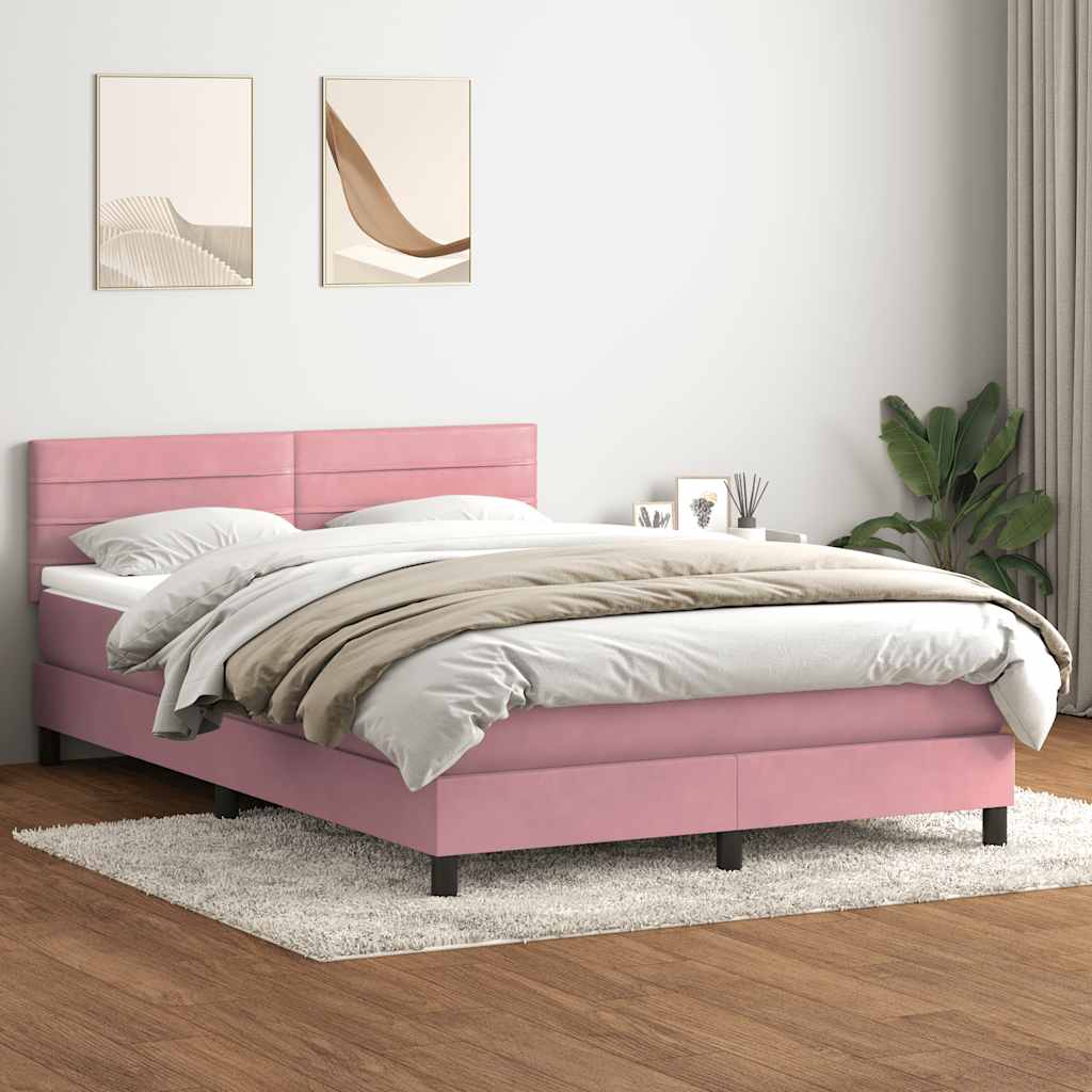 Letto a Molle con Materasso e LED Rosa 140x210 cm in Velluto
