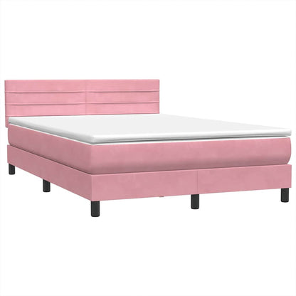 Letto a Molle con Materasso e LED Rosa 140x210 cm in Velluto