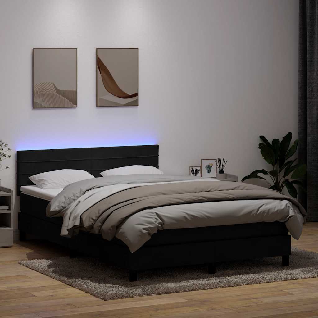 Letto a Molle con Materasso e LED Nero 160x210 cm in Velluto | homemem39