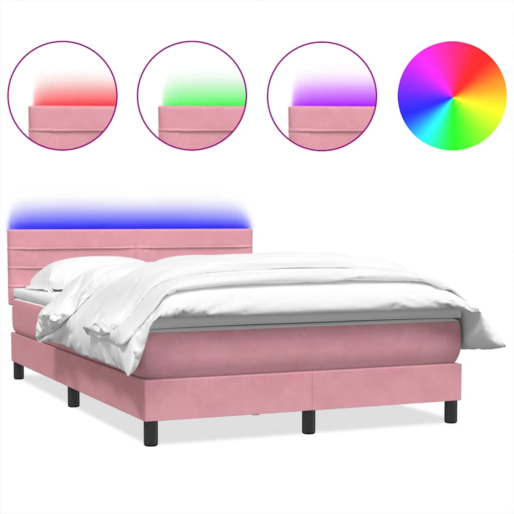 Letto a Molle con Materasso e LED Rosa 160x210 cm in Velluto | homemem39