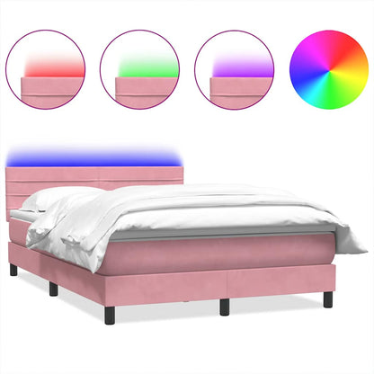 Letto a Molle con Materasso e LED Rosa 160x210 cm in Velluto | homemem39