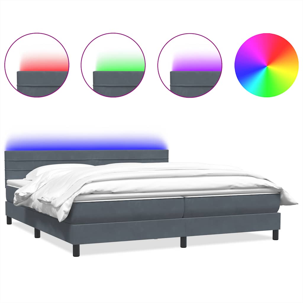Letto a Molle con Materasso e LED Grigio Scuro 180x210 cm Velluto | homemem39