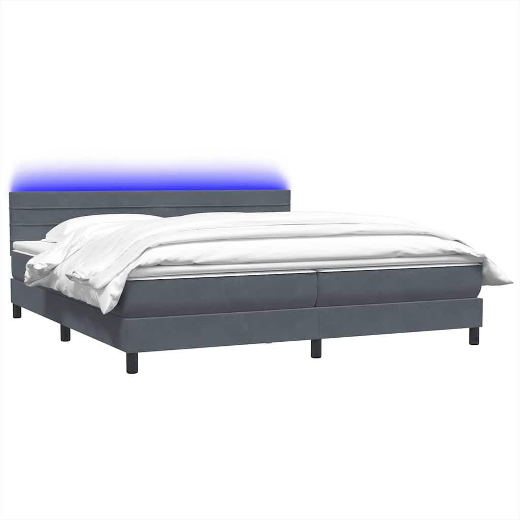 Letto a Molle con Materasso e LED Grigio Scuro 180x210 cm Velluto | homemem39