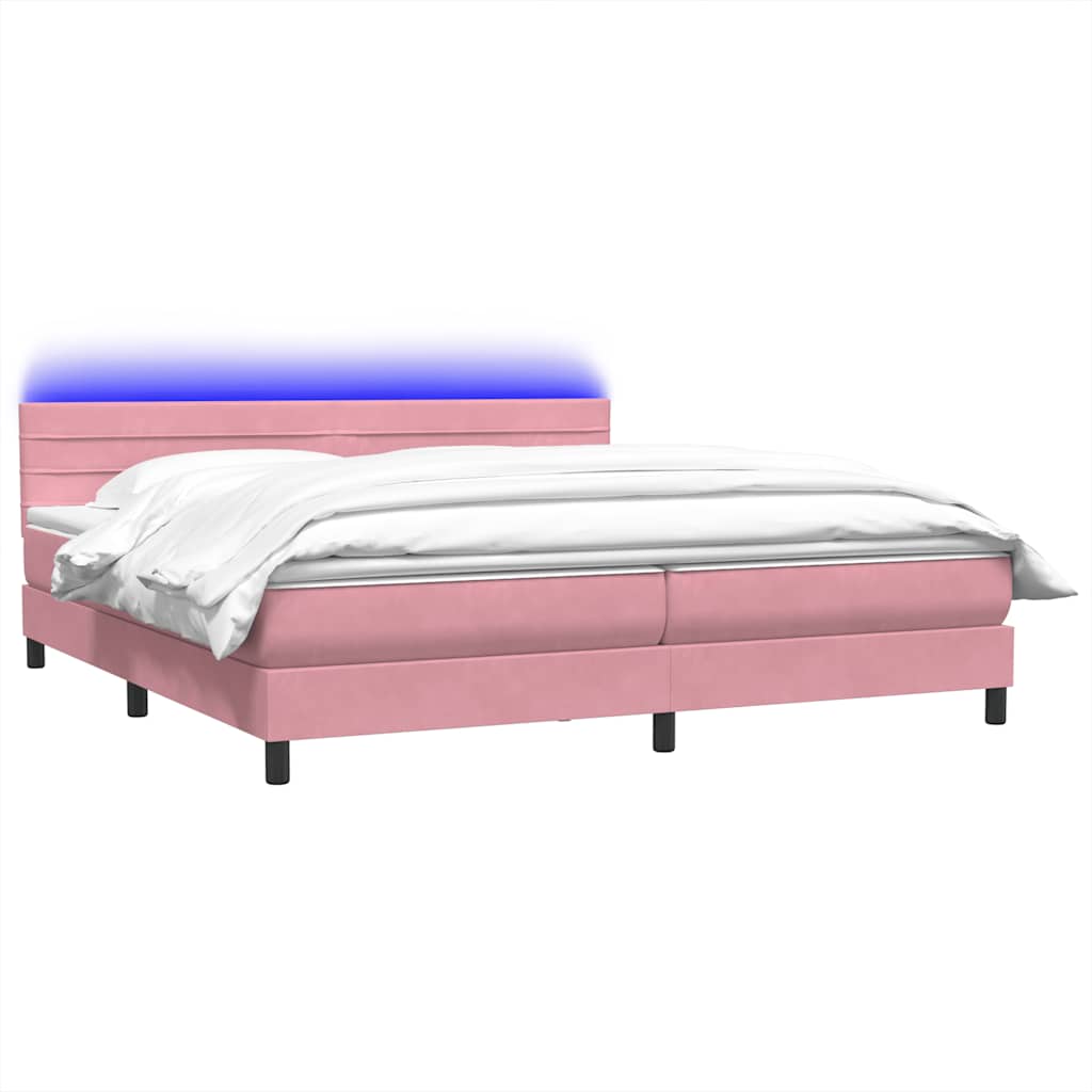 Letto a Molle con Materasso e LED Rosa 180x210 cm in Velluto | homemem39