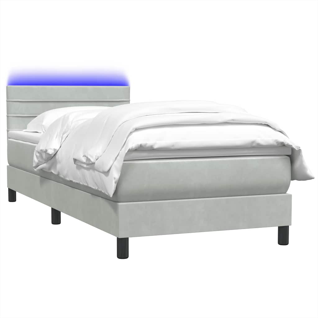 Letto a Molle con Materasso e LED Grigio Chiaro 80x220 cm Velluto | homemem39