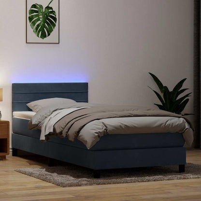 Letto a Molle con Materasso e LED Grigio Scuro 80x220 cm Velluto | homemem39
