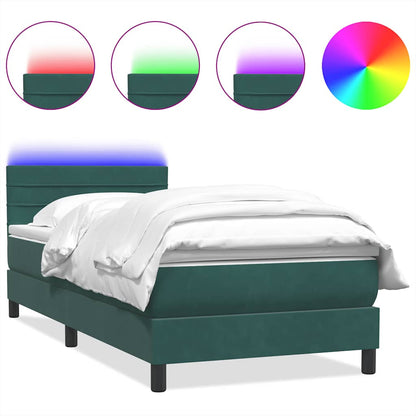 Letto a Molle con Materasso e LED Verde Scuro 80x220 cm Velluto - homemem39