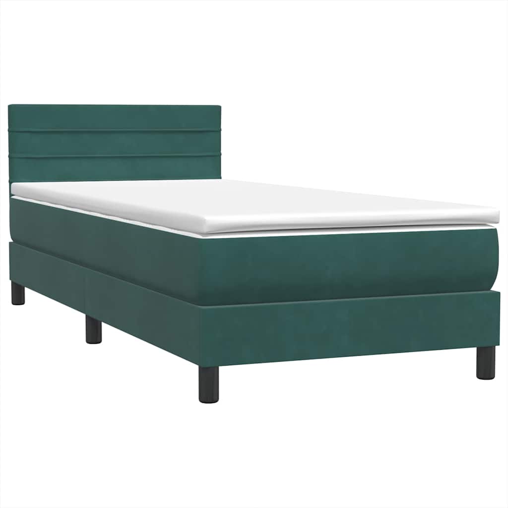 Letto a Molle con Materasso e LED Verde Scuro 80x220 cm Velluto - homemem39