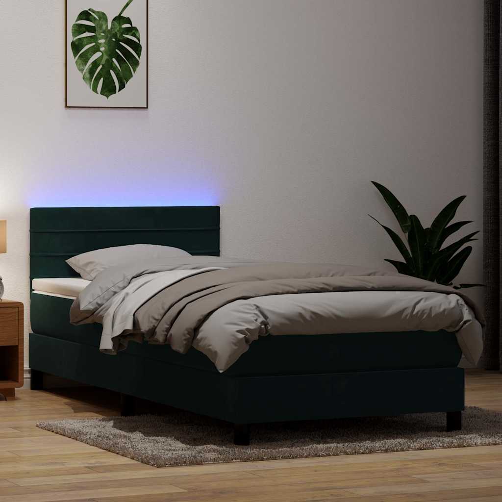Letto a Molle con Materasso e LED Verde Scuro 80x220 cm Velluto