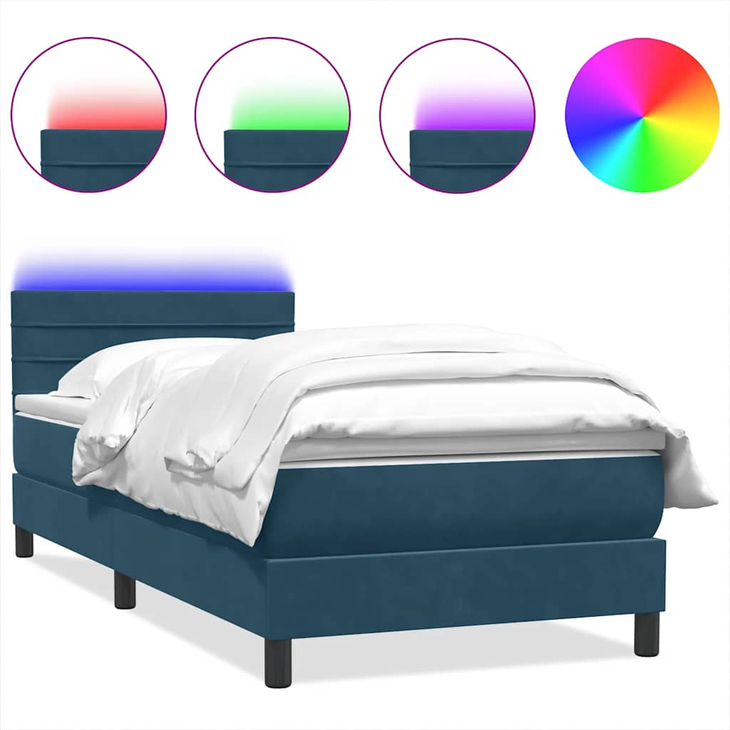 Letto a Molle con Materasso e LED Blu Scuro 80x220 cm Velluto | homemem39