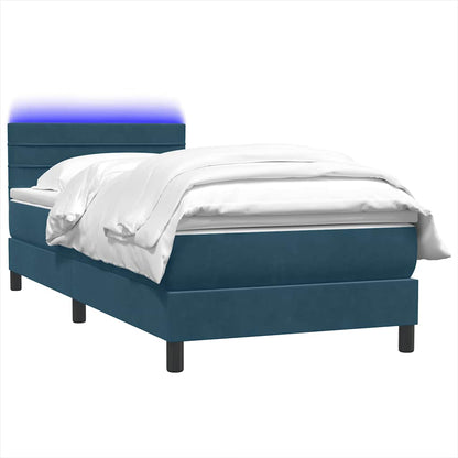 Letto a Molle con Materasso e LED Blu Scuro 80x220 cm Velluto | homemem39