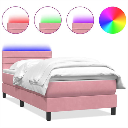 Letto a Molle con Materasso e LED Rosa 80x220 cm Velluto