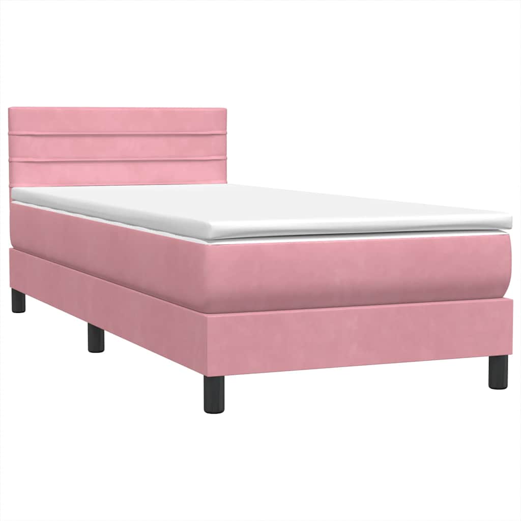 Letto a Molle con Materasso e LED Rosa 80x220 cm Velluto | homemem39