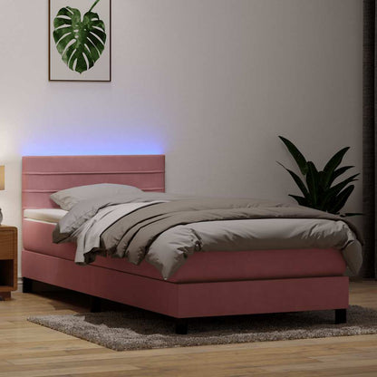 Letto a Molle con Materasso e LED Rosa 90x220 cm Velluto | homemem39
