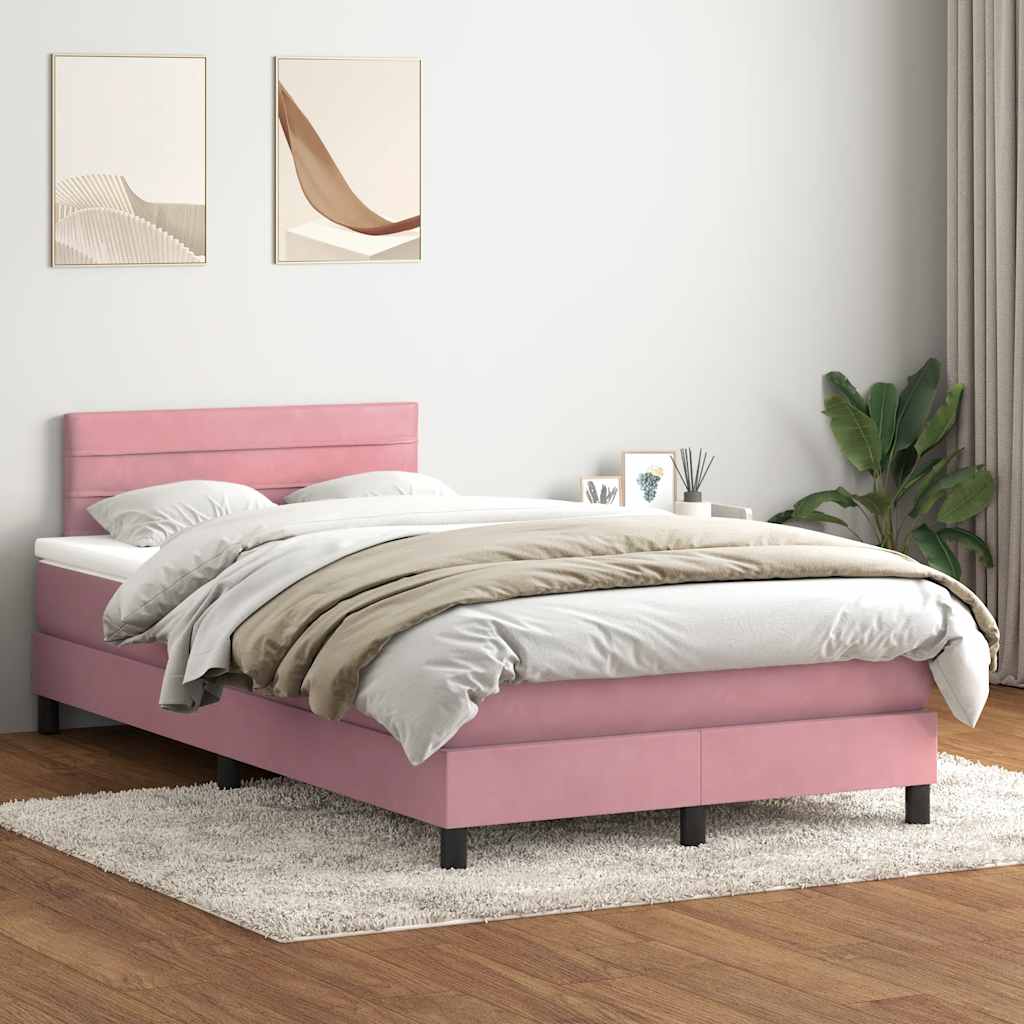 Letto a Molle con Materasso e LED Rosa 120x220 cm in Velluto