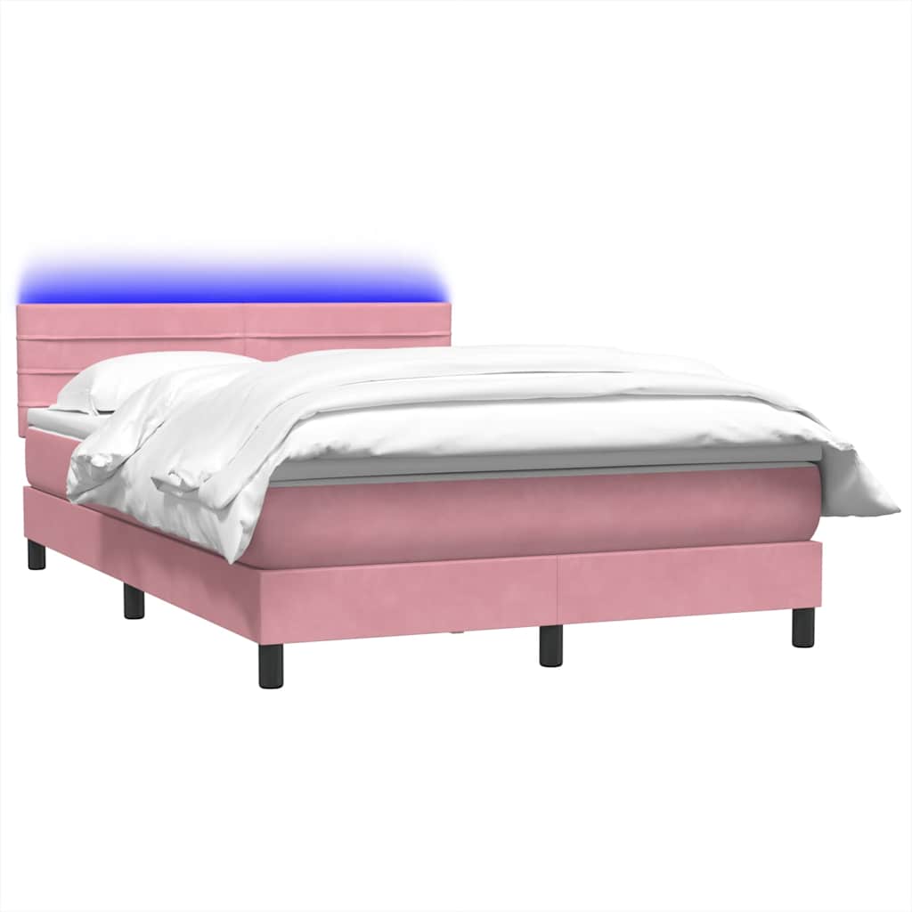 Letto a Molle con Materasso e LED Rosa 140x220 cm in Velluto | homemem39