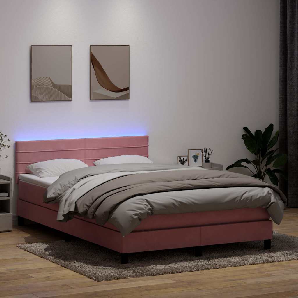 Letto a Molle con Materasso e LED Rosa 140x220 cm in Velluto