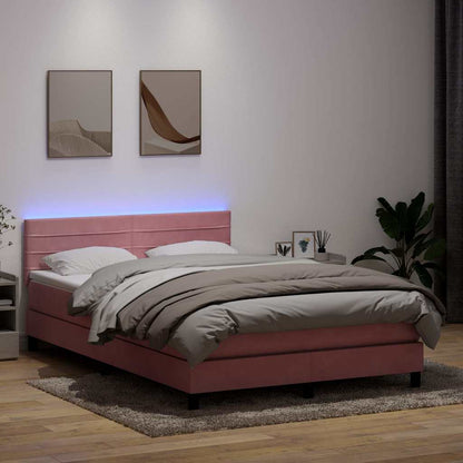 Letto a Molle con Materasso e LED Rosa 140x220 cm in Velluto