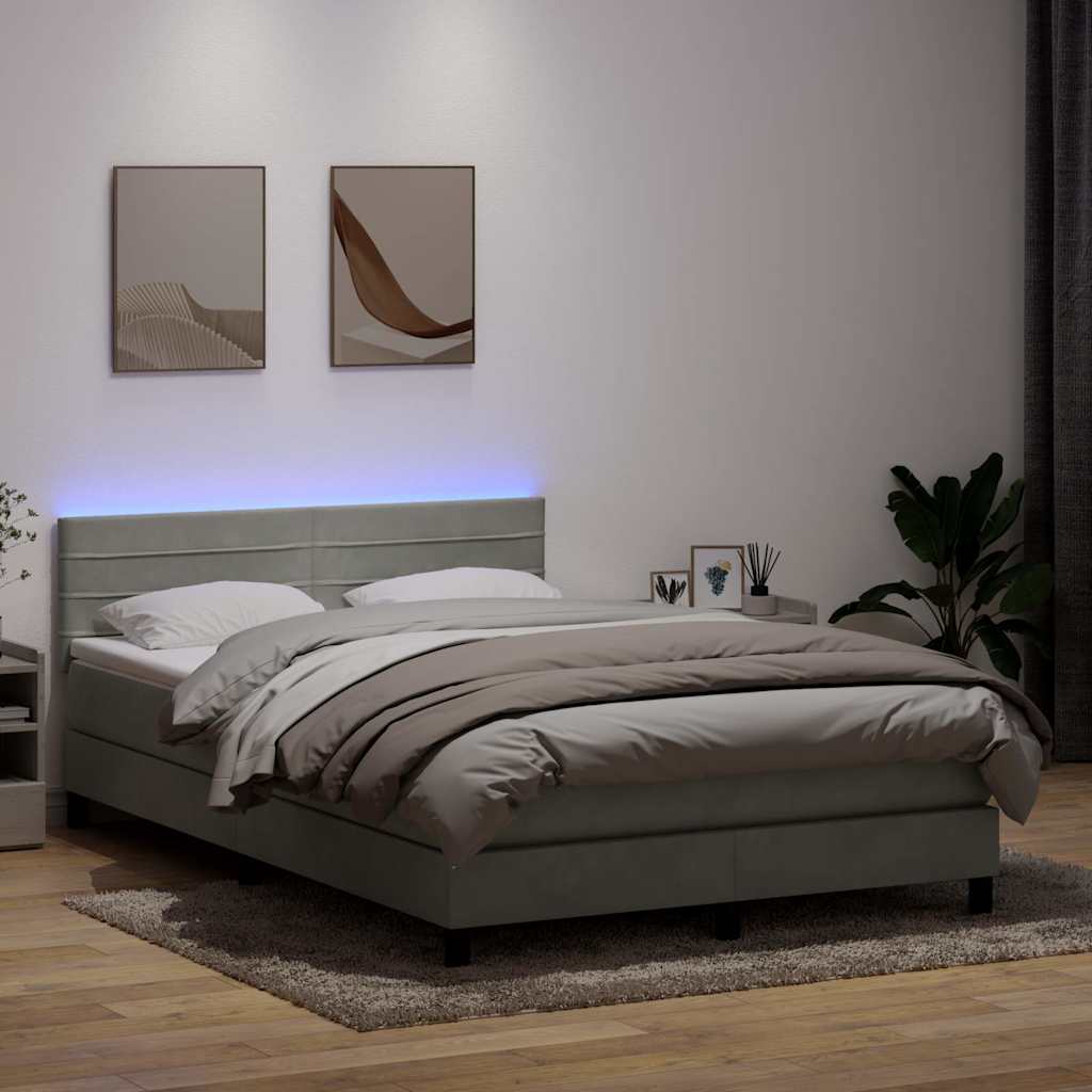 Letto a Molle con Materasso e LED Grigio Chiaro 160x220cm Velluto | homemem39