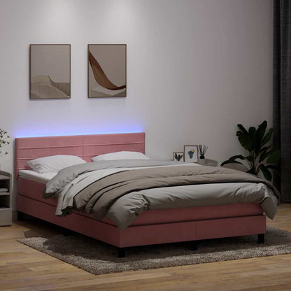 Letto a Molle con Materasso e LED Rosa 160x220 cm in Velluto | homemem39