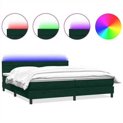 Letto a Molle con Materasso e LED Verde Scuro 180x220 cm Velluto | homemem39