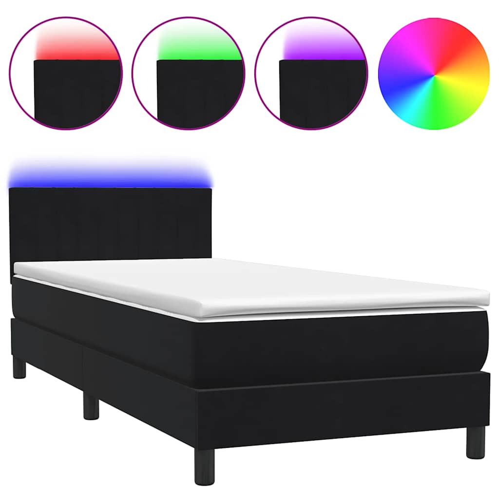 Letto a Molle con Materasso e LED Nero 90x210 cm in Velluto | homemem39