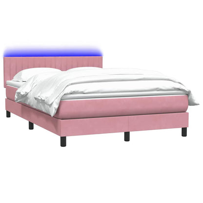 Letto a Molle con Materasso e LED Rosa 140x210 cm in Velluto | homemem39