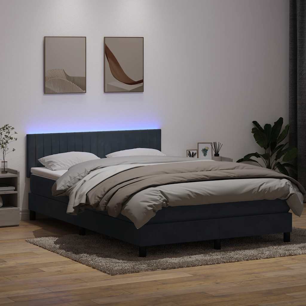Letto a Molle con Materasso e LED Grigio Scuro 160x210 cm
