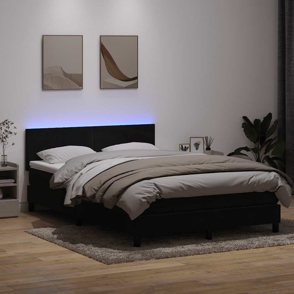 Letto a Molle con Materasso e LED Nero 160x210 cm in Velluto