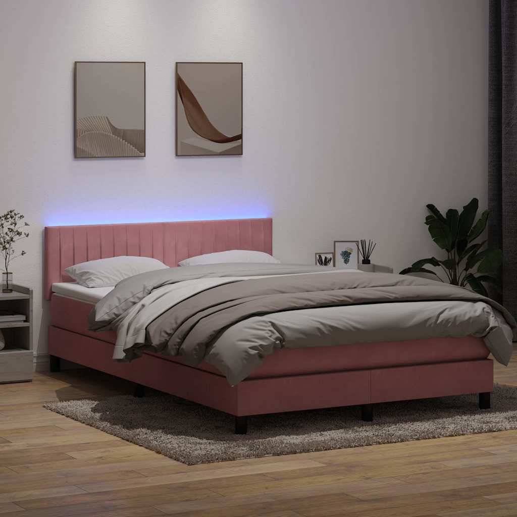 Letto a Molle con Materasso e LED Rosa 160x210 cm in Velluto
