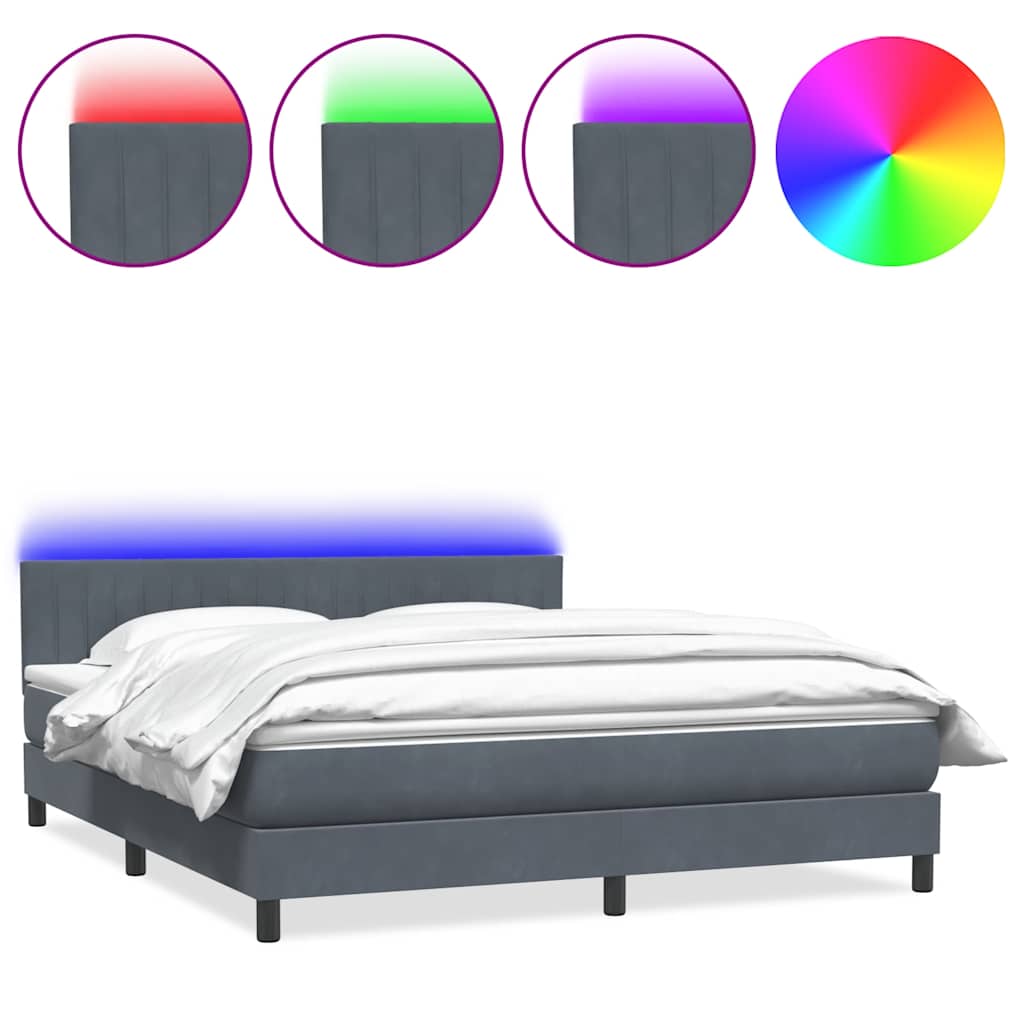 Letto a Molle con Materasso e LED Grigio Scuro 180x210 cm Velluto | homemem39