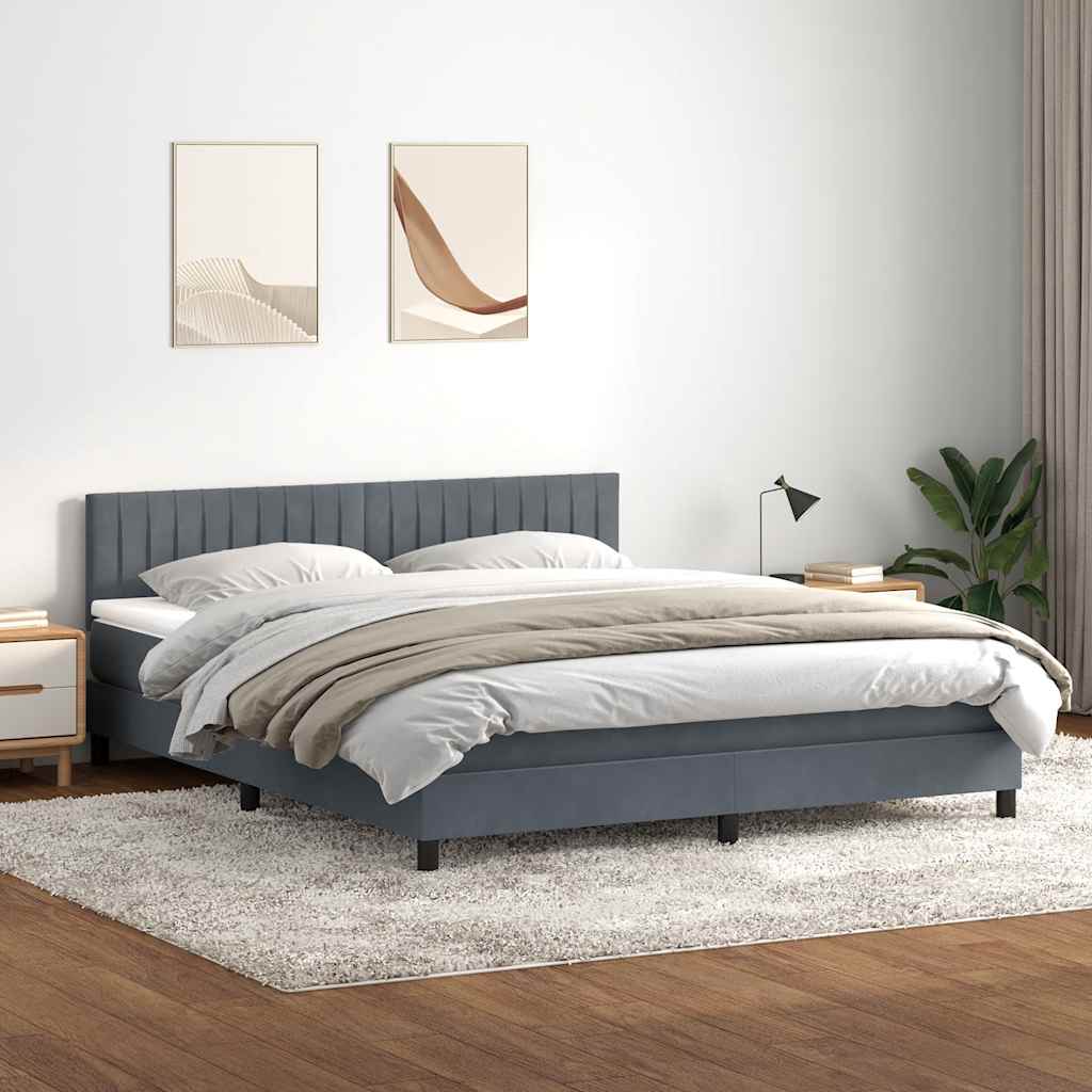 Letto a Molle con Materasso e LED Grigio Scuro 180x210 cm Velluto | homemem39