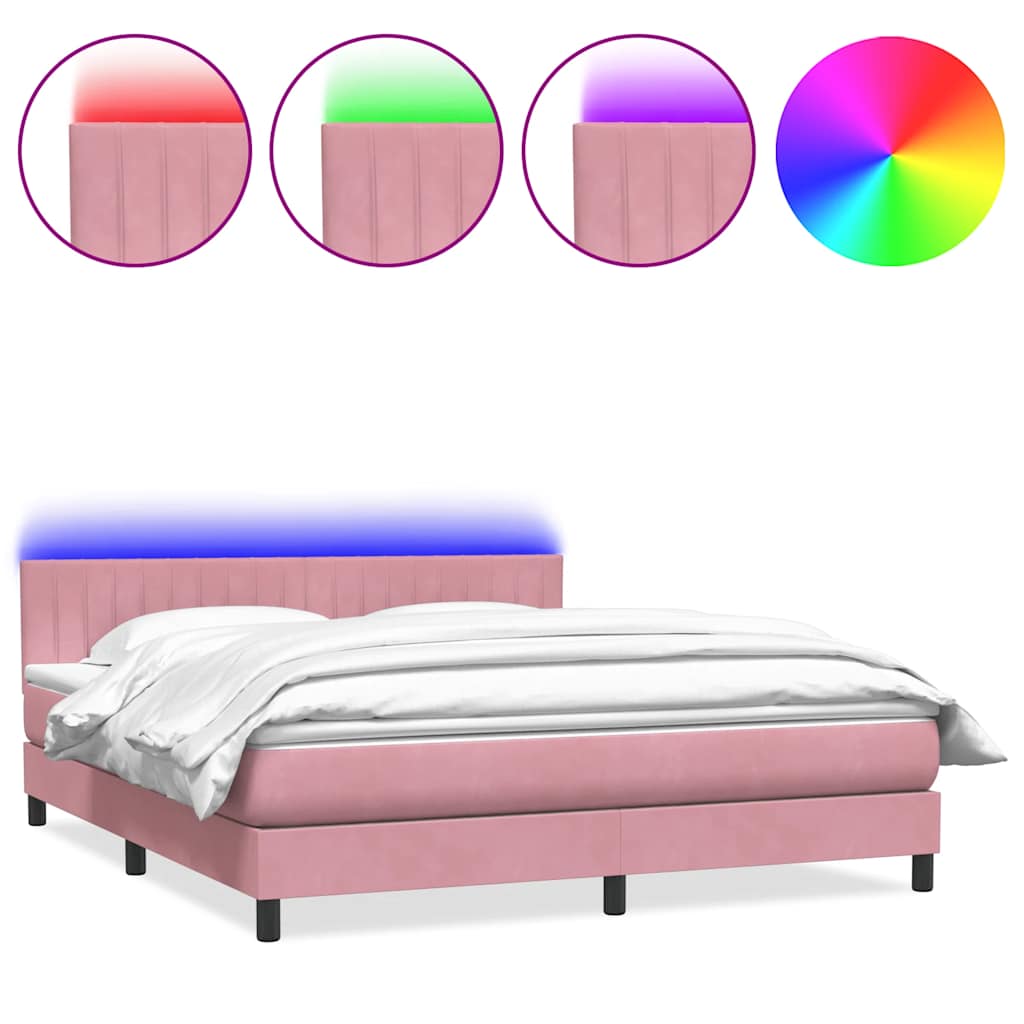 Letto a Molle con Materasso e LED Rosa 180x210 cm in Velluto | homemem39