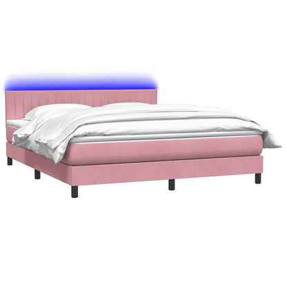 Letto a Molle con Materasso e LED Rosa 180x210 cm in Velluto | homemem39