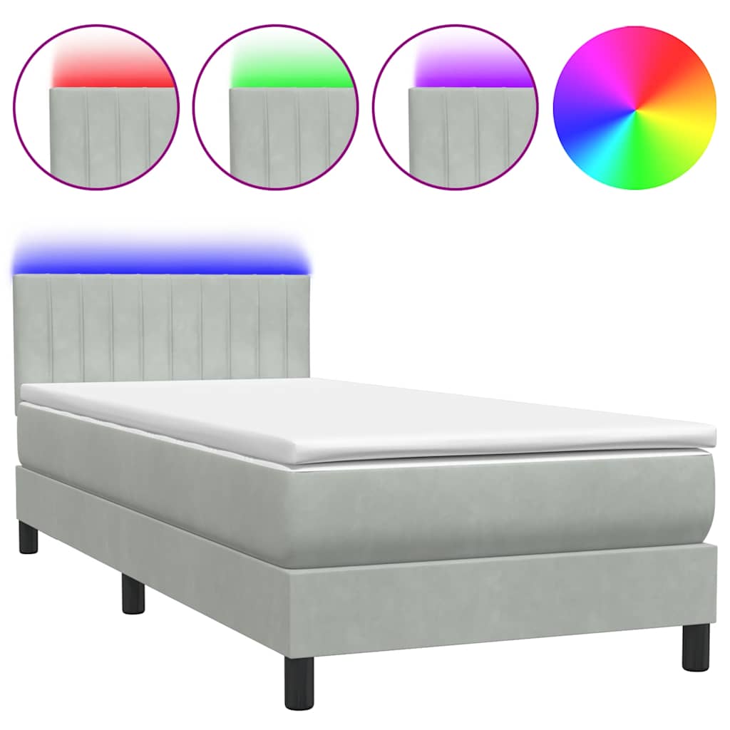 Letto a Molle con Materasso e LED Grigio Chiaro 80x220 cm Velluto | homemem39