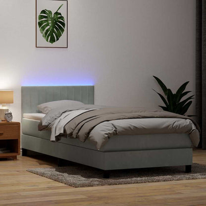 Letto a Molle con Materasso e LED Grigio Chiaro 80x220 cm Velluto | homemem39