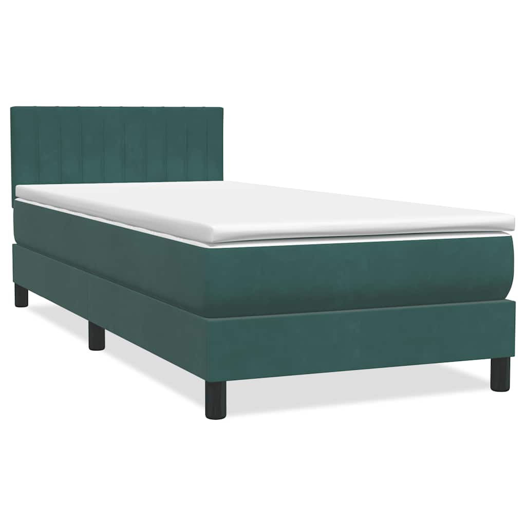 Letto a Molle con Materasso e LED Verde Scuro 80x220 cm Velluto - homemem39