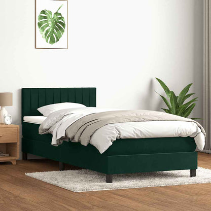 Letto a Molle con Materasso e LED Verde Scuro 80x220 cm Velluto