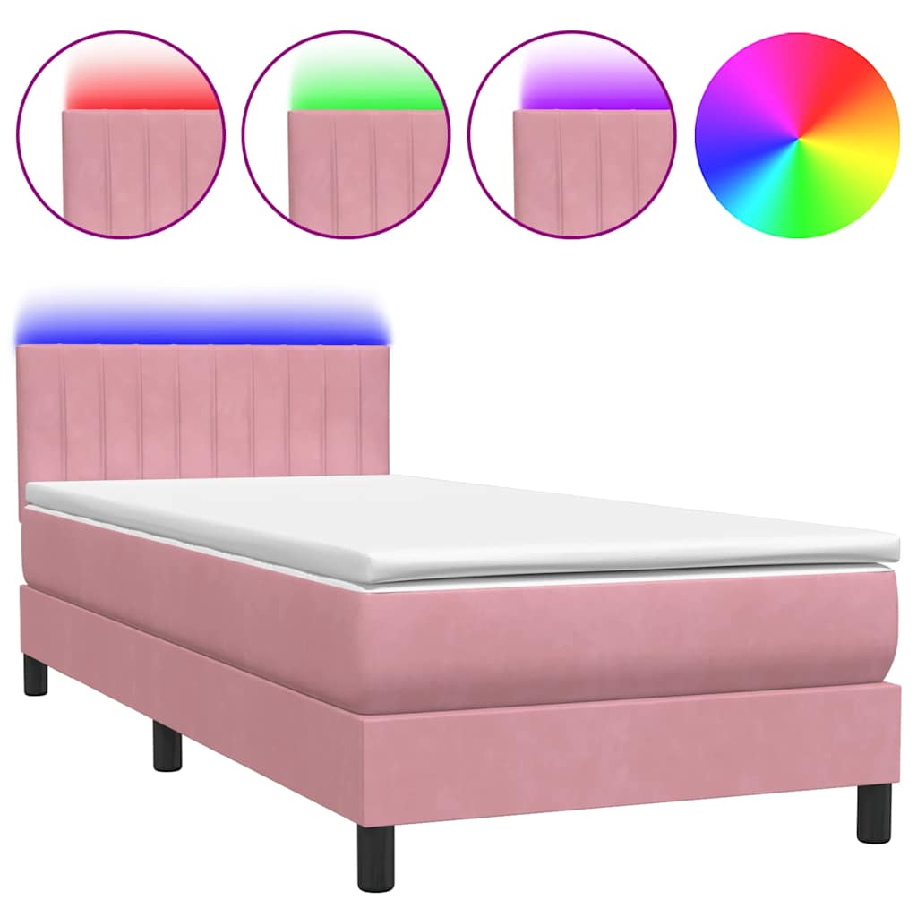 Letto a Molle con Materasso e LED Rosa 80x220 cm Velluto | homemem39