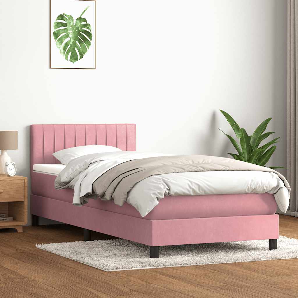 Letto a Molle con Materasso e LED Rosa 80x220 cm Velluto