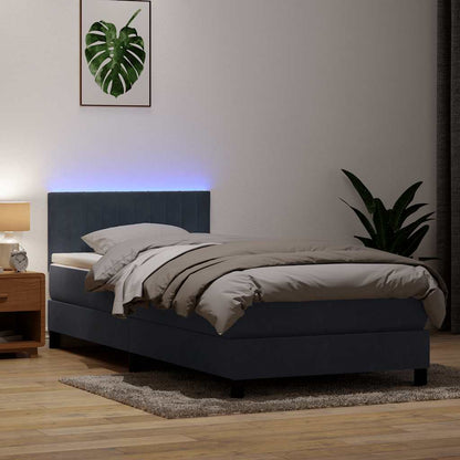 Letto a Molle con Materasso e LED Grigio Scuro 90x220 cm Velluto | homemem39